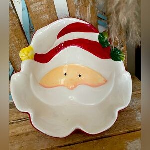 Santa Face Earthenware Christmas Candy Dish Bowl Nuts Snacks Holiday NEW!